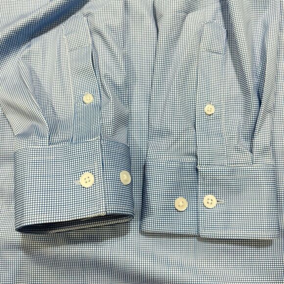 Tom Baine Men’s Blue Plaid Fitted Traveler Dress Shirt Size Small - Picture 8 of 9